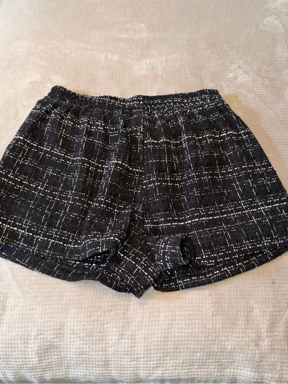 SHEIN Curve Black Tweed Plaid High-Waist Shorts 1X
